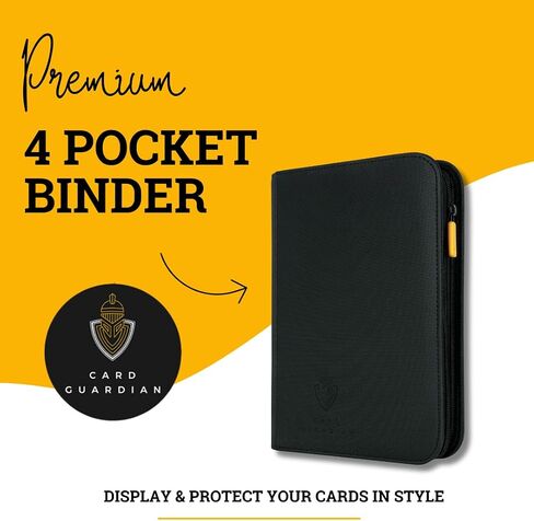 Card Guardian - 4 Pocket Premium Binder for 160 Cards (Black) | Zipper Closure and Side Loaded Pockets | Compatible with Trading & Sports Cards including Magic the Gathering, Yugioh, Baseball Cards in Saudi Arabia