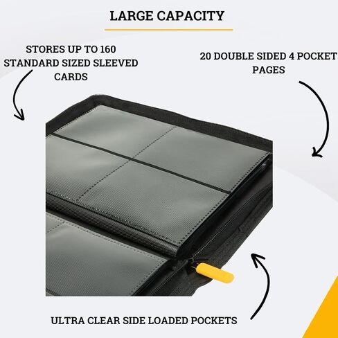 Card Guardian - 4 Pocket Premium Binder for 160 Cards (Black) | Zipper Closure and Side Loaded Pockets | Compatible with Trading & Sports Cards including Magic the Gathering, Yugioh, Baseball Cards in Saudi Arabia