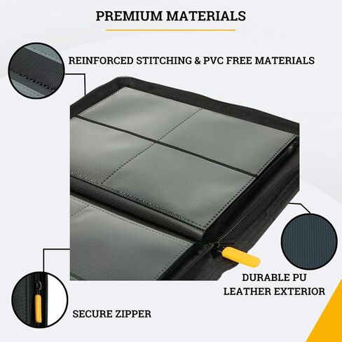 Card Guardian - 4 Pocket Premium Binder for 160 Cards (Black) | Zipper Closure and Side Loaded Pockets | Compatible with Trading & Sports Cards including Magic the Gathering, Yugioh, Baseball Cards in Saudi Arabia