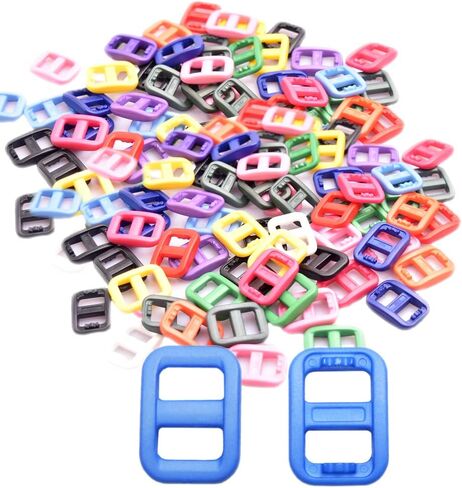 50pcs 3/8"(10.5mm) Webbing Colorful Plastic Slider Tri-Glide Adjust Buckles for Cat Dog Collar Backpack Straps FLC096(Mix-s) in Kuwait