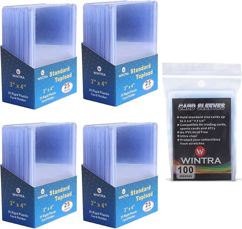WINTRA 3 × 4 بوصة 50 قطعة حامل بطاقات صلبة للتحميل العلوي 35 قطعة و100 قطعة حافظة حماية لأكمام البطاقات الناعمة من بيني لبطاقات التجارة والرياضة (50 تحميل علوي + 100 أكمام) in Kuwait