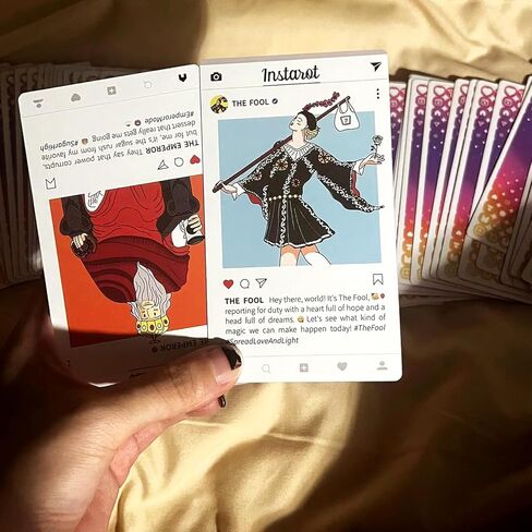 Atesswy InsTarot: 78-Card Social Lifestyle Tarot Deck | Sparkling Purple Edges | Standard Size: 4.75" x 2.75" (120mm x 70mm) in Kuwait