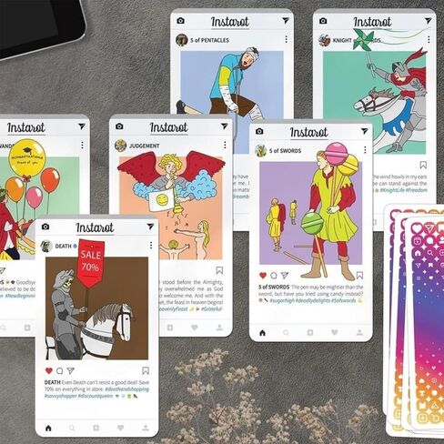 Atesswy InsTarot: 78-Card Social Lifestyle Tarot Deck | Sparkling Purple Edges | Standard Size: 4.75" x 2.75" (120mm x 70mm) in Kuwait