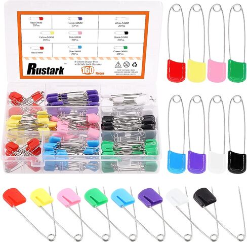 Rustark 160Pcs 2 Inch Plastic Head Safety Pin Premium Large Safety Pin for Baby Cloth Diaper Pins (8 Colors) in Saudi Arabia
