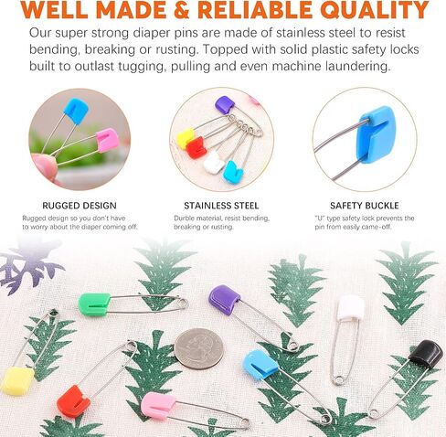 Rustark 160Pcs 2 Inch Plastic Head Safety Pin Premium Large Safety Pin for Baby Cloth Diaper Pins (8 Colors) in Saudi Arabia