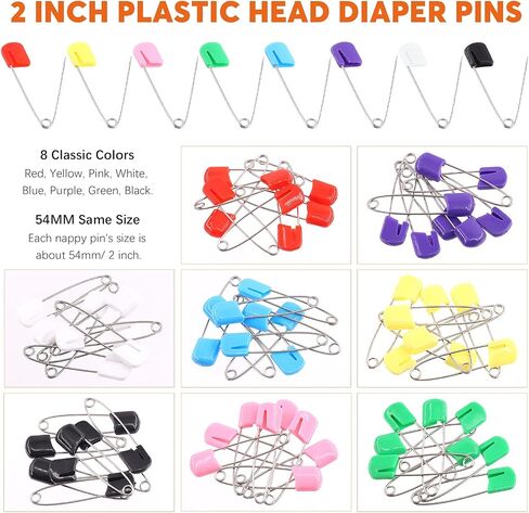 Rustark 160Pcs 2 Inch Plastic Head Safety Pin Premium Large Safety Pin for Baby Cloth Diaper Pins (8 Colors) in Saudi Arabia
