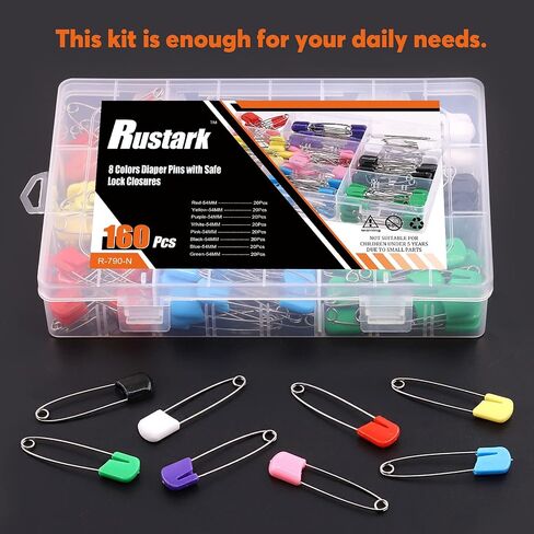 Rustark 160Pcs 2 Inch Plastic Head Safety Pin Premium Large Safety Pin for Baby Cloth Diaper Pins (8 Colors) in Saudi Arabia