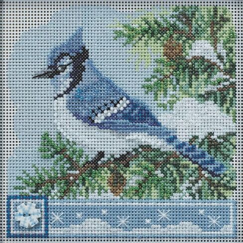 Blue Jay Beaded Counted Cross Stitch Kit Mill Hill Buttons & Beads 2022 Winter Series MH142233, multi in Saudi Arabia