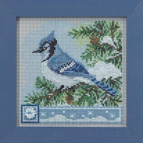 Blue Jay Beaded Counted Cross Stitch Kit Mill Hill Buttons & Beads 2022 Winter Series MH142233, multi in Saudi Arabia