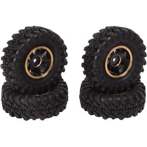 SUNGOOYUE 1 Inch RC Tires, 4pcs Rubber RC Car Tyres Wheel Hub Upgrade Replacement for FCX24 118 124 Crawler (Black Gold)