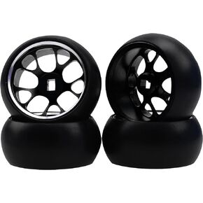 4Pack Vgoohobby 1/28 Tires Plastic Drift Car Tyres w/Alloy Wheel Rims Compatible with Wltoys K969 K989 Kyosho Mini-Z Mini-Q Mini-D 1/28 RC Drift Car (Black)