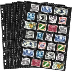 20 Sheets Stamp Pages Collector Stamp Collecting Album Binder Standard 9 Hole Binder Sleeves for Stamps Collecting Supplies (1 Row)