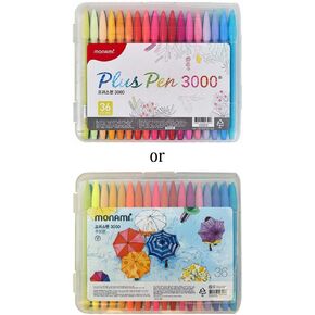 MONAMI Plus Pen 3000 Felt Tip Pens, Fine Point (0.4mm), Coloring/Drawing/Journaling, Assorted Colors, 24-Pack