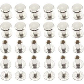 50PCS(25Set) Silvery Chicago Screws Assorted Kit M5 x 35mm Nail Rivet Chicago Button for DIY Leather Decoration Bookbinding Round Flat Head Stud Screw (M5 x 35mm)