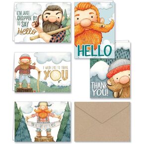 Paper Frenzy Lumberjack Thank You and General Note Cards and Kraft Envelopes - 25 pack in Kuwait