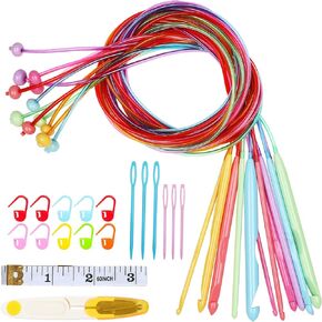 Aeelike Tunisian Crochet Hooks Set Extra Long 47in Afghan Tunisian Crochet Hooks Set with Cable 3.5mm - 12mm, 12 Pieces Afghan Colorful Plastic Crochet Hooks for Blankets Carpet Large Projects