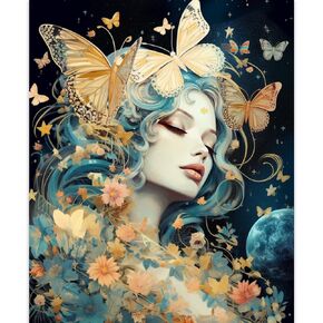 Tucocoo Butterfly Woman Paint by Numbers Kits with Brushes and Acrylic Pigment on Canvas Painting for Adults, Moon Stars Creative Style Arts Crafts Project for Home Decor Gifts 16''x20'' (DIY Framed)