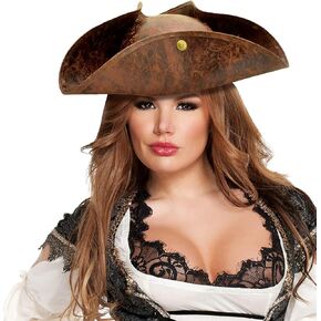 LYXIHAP قبعة قرصان من الجلد الصناعي البني، قبعة تريكورن، جاك الكاريبي، قبعة الكابتن، إكسسوارات القراصنة، رقعة عين الهالوين، قبعة قرصان بنية in Kuwait