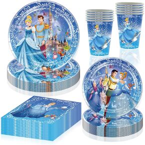 60 قطعة من لوازم حفلات اعياد الميلاد سندريلا 20 طبق + 20 منديل + 20 كوب لتزيين حفلات اعياد الميلاد بطابع الاميرة، ادوات مائدة للاستعمال مرة واحدة للعشاء والحلوى والكيك in Kuwait