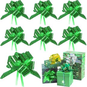 Shiny Gold Pull Bows for Christmas Wedding Birthday Gift Baskets, 4.5 in Gift Wrapping Pull Bows, Party Gift Wrap Bows, Presents Decorating Bows, Pack of 7 (Sparkly Gold)