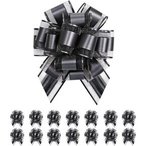 HAPPY POTATO 15 Gift Bows, 6 inches Large Black Pull Bows, Bows for Gifts, Large Bows for Presents, Pull Bows with Ribbon for All Occasions