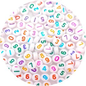 500Pcs Round White 4x7mm Acrylic Number Beads Bulk for Bracelets Jewelry Making Necklace Keychain Sunglasses DIY