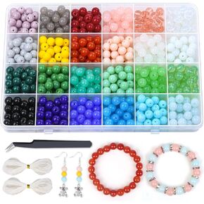 PAXCOO 3200pcs 6mm Glass Beads for Jewelry Making, 56 Colors Glass Beads for Bracelet Making, Beaded Bracelets Kit for Bracelet Earring Necklace Jewelry Making Supplies