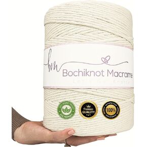 حبل BOCHIKNOT Macrame مقاس 4 مم × 440 ياردة - سلك قطني Macrame طبيعي ذو حبلا واحد - إمداد Macrame - لفة كبيرة من حبل قطن Macrame للعقد، ومعلقات الحائط، وشماعات النباتات (طبيعية) in Kuwait