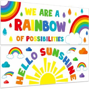 jetec 2 قطعة مرحبا الشمس المشرقة ما قبل المدرسة الفصول الدراسية الزينة الشمس قوس قزح راية الملصقات للمعلمين ملصقات تحفيزية لوحة الإعلانات الملونة وديكور الحائط لرياض الأطفال المدرسة المتوسطة الابتدائية in Kuwait
