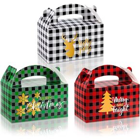 AnyDesign 24 Pack Christmas Plaid Treat Boxes Buffalo Plaid Gift Box Red Green White Black Plaid Candy Cookie Goodie Holder Gold Snowflake Xmas Tree Reindeer Pattern Party Favor Box, 3 Design in Saudi Arabia