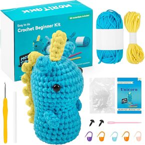 Moritakk Crochet Beginners Kit - مجموعة الكروشيه للمبتدئين، مستلزمات حياكة الحيوانات DIY مع دروس فيديو خطوة بخطوة - قطة