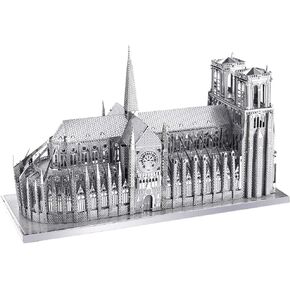 Piececool 3D Metal Puzzle for Adults, Notre Dame De Paris Church Metal Model Kit, French Cathedral Architecture Building Kits, Great Birthday Gifts (Silver)