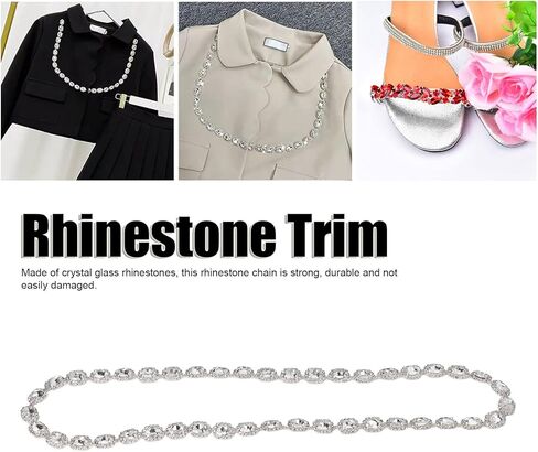 1 Yard Bling Rhinestone Trim Chain, Shiny Crystal Rhinestone Applique, Diamond Fringe Trim Chain Crafts Decoration for DIY Clothing Necklaces Bracelet Decoration in Kuwait