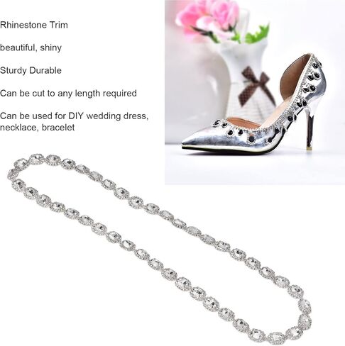 1 Yard Bling Rhinestone Trim Chain, Shiny Crystal Rhinestone Applique, Diamond Fringe Trim Chain Crafts Decoration for DIY Clothing Necklaces Bracelet Decoration in Kuwait