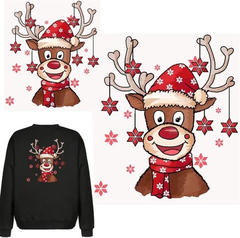 2 ورقة عيد الميلاد رقع الغزلان الحديد على نقل الحرارة يزين الإلكة عيد الميلاد الحيوان الشارات قابل للغسل للسترات البلوز جينز حقيبة الظهر معطف ديكورات حزب الأسرة in Kuwait