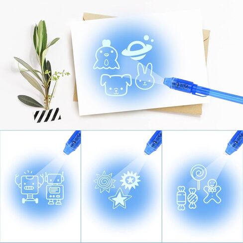 16 قلم حبر غير مرئي من فابورو، عبوة مكونة من 16 قلم حبر غير مرئي مطور مع قلم ضوء الأشعة فوق البنفسجية لأعياد ميلاد الأطفال، نظارات مكبرة، بطاقة هوية المحقق، بطاقة النموذج in Kuwait