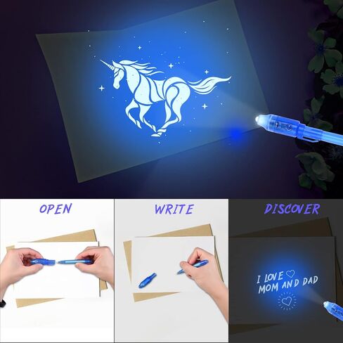 16 قلم حبر غير مرئي من فابورو، عبوة مكونة من 16 قلم حبر غير مرئي مطور مع قلم ضوء الأشعة فوق البنفسجية لأعياد ميلاد الأطفال، نظارات مكبرة، بطاقة هوية المحقق، بطاقة النموذج in Kuwait