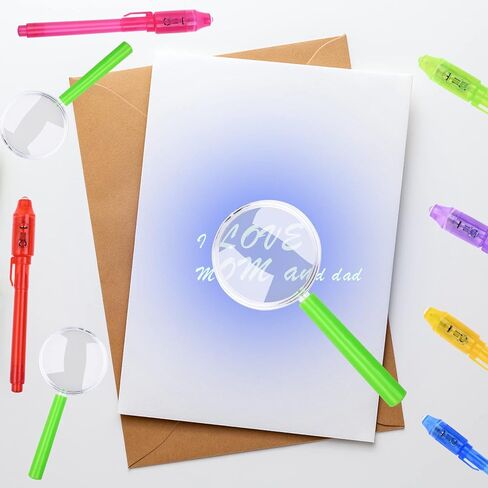 16 قلم حبر غير مرئي من فابورو، عبوة مكونة من 16 قلم حبر غير مرئي مطور مع قلم ضوء الأشعة فوق البنفسجية لأعياد ميلاد الأطفال، نظارات مكبرة، بطاقة هوية المحقق، بطاقة النموذج in Kuwait