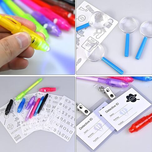 16 قلم حبر غير مرئي من فابورو، عبوة مكونة من 16 قلم حبر غير مرئي مطور مع قلم ضوء الأشعة فوق البنفسجية لأعياد ميلاد الأطفال، نظارات مكبرة، بطاقة هوية المحقق، بطاقة النموذج in Kuwait