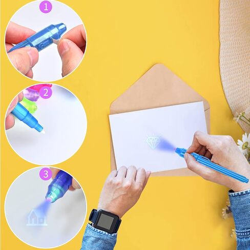 16 قلم حبر غير مرئي من فابورو، عبوة مكونة من 16 قلم حبر غير مرئي مطور مع قلم ضوء الأشعة فوق البنفسجية لأعياد ميلاد الأطفال، نظارات مكبرة، بطاقة هوية المحقق، بطاقة النموذج in Kuwait