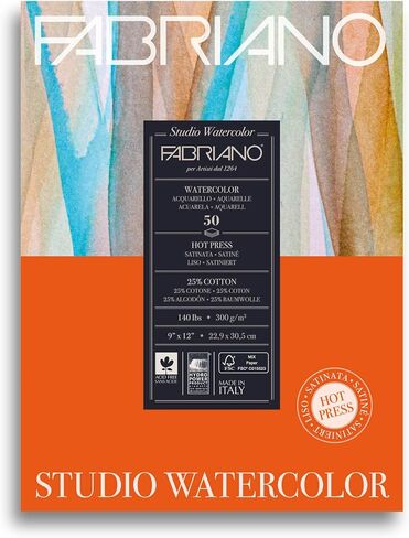 Fabriano Studio Watercolor Pad, Hot-Press, 9" x 12", 140 lb., 50 Sheets, White in Saudi Arabia