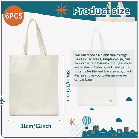 Rcybeo 6 Pieces Sublimation Blanks Tote Bags Sublimation Canvas Bags Grocery Bags Tote Bags for DIY Decorating and Crafting White in Kuwait