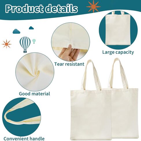 Rcybeo 6 Pieces Sublimation Blanks Tote Bags Sublimation Canvas Bags Grocery Bags Tote Bags for DIY Decorating and Crafting White in Kuwait