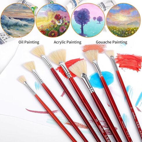 prasacco 7 قطع فرشاة مروحة للرسم، مجموعة فرشاة طلاء مروحة الفنان مع فرشاة شعر ذات مقبض طويل فرشاة طلاء أكريليك زيتية فرشاة طلاء فنية لطلاء الأكريليك لوحة ألوان مائية زيتية in Saudi Arabia