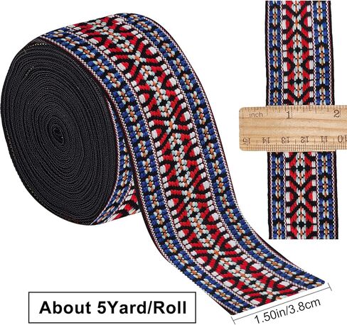 GORGECRAFT شريط جاكار عتيق بطول 5 ياردات شريط مطرز عرقي مقاس 5/8 بوصة شريط دانتيل بوهو عريض لخياطة الملابس بنفسك وإكسسوارات الملابس اليدوية وزخرفة الحقائب اليدوية، نمط المعين in Kuwait