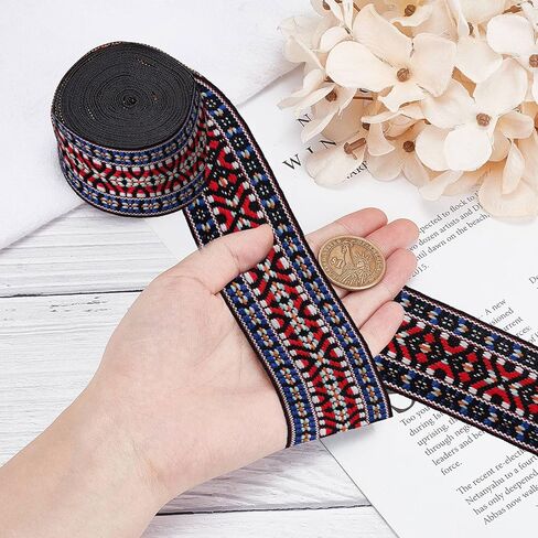 GORGECRAFT شريط جاكار عتيق بطول 5 ياردات شريط مطرز عرقي مقاس 5/8 بوصة شريط دانتيل بوهو عريض لخياطة الملابس بنفسك وإكسسوارات الملابس اليدوية وزخرفة الحقائب اليدوية، نمط المعين in Kuwait