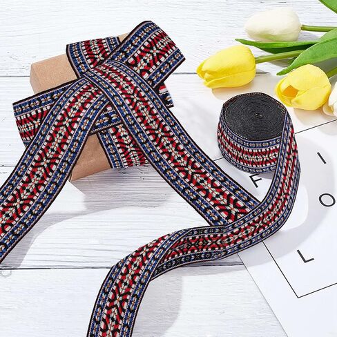 GORGECRAFT شريط جاكار عتيق بطول 5 ياردات شريط مطرز عرقي مقاس 5/8 بوصة شريط دانتيل بوهو عريض لخياطة الملابس بنفسك وإكسسوارات الملابس اليدوية وزخرفة الحقائب اليدوية، نمط المعين in Kuwait