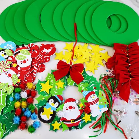مجموعة من 12 مجموعة من 12 من وينلين لإكليل عيد الميلاد مجموعات DIY هدايا عيد الميلاد اليدوية هولي ليف رجل الثلج سانتا البطريق ملصقات الفنون والحرف اليدوية للأطفال عطلة حزب هدايا الأنشطة الصف in Saudi Arabia
