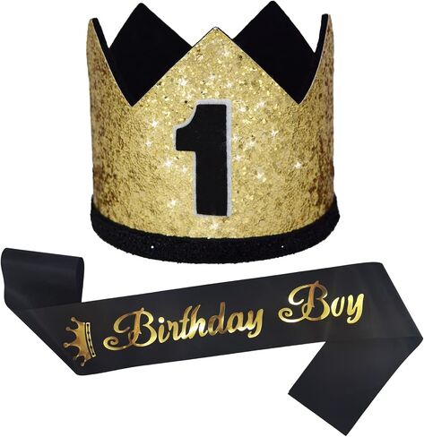 Glitter First Birthday Crown Baby Boy 1st Bday Party Hat Cake Smash Photo Prop in Saudi Arabia