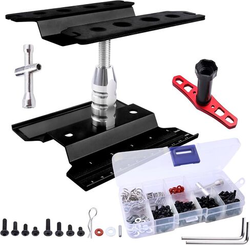 Aluminum Alloy RC Car Work Stand Repair Workstation with Screws Kit & 17mm Hex Wheel Wrench 360 Degree Rotation Lift/Lower for 1/8 1/10 1/12 Scale Cars Trucks Buggies (Black) in Saudi Arabia